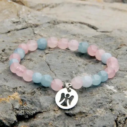 Bracelet enfant stress et anxiété quartz rose et aigue marine