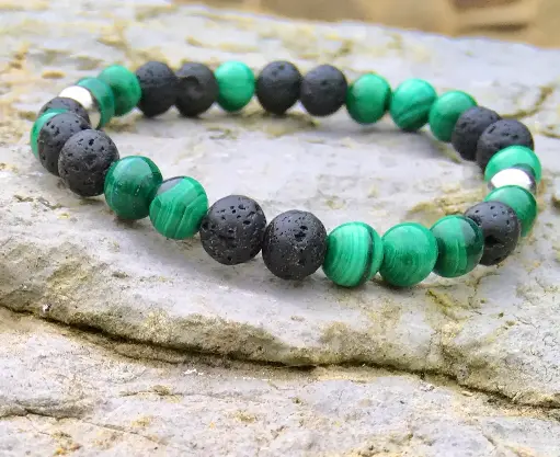 Bracelet douleurs, angoisses malachite et pierre de lave